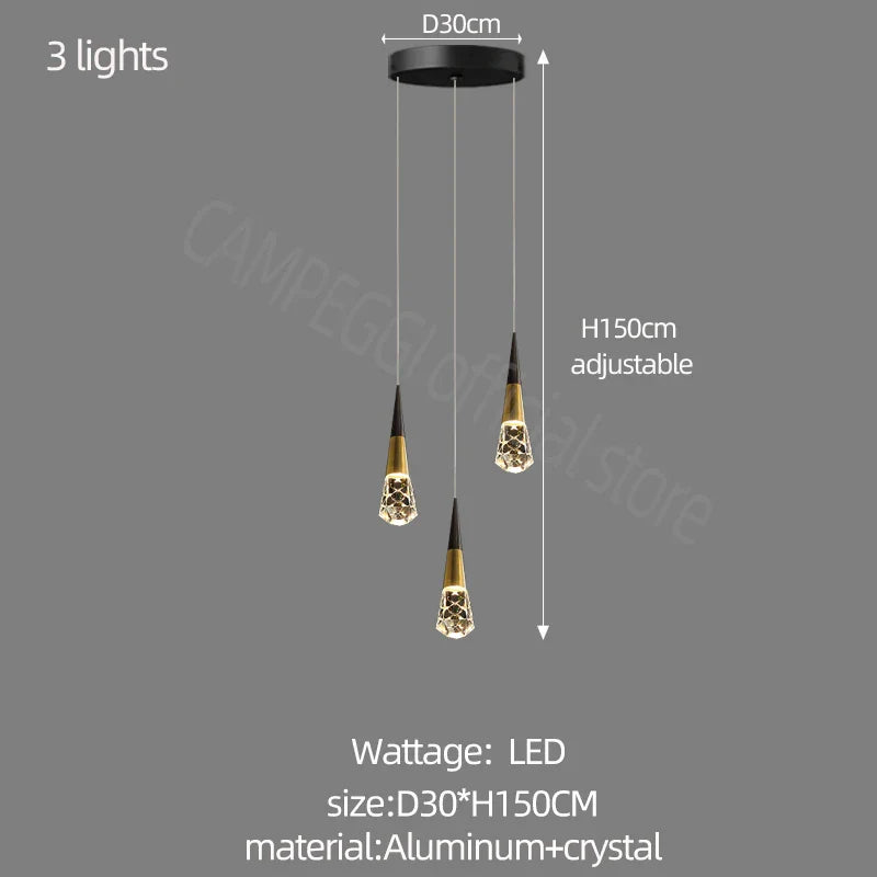 DecorBites™ Crystal Chandelier LED Staircase Lamp for Elegant Living Room, Kitchen, and Restaurant
