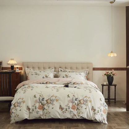 DecorBites™ Butterfly Blooming Flowers Print 100% Egyptian Cotton Bedding Set