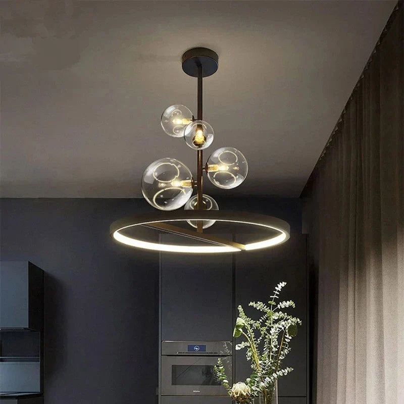 DecorBites™ Glass Ball LED Chandelier: Modern Long Pendant Lighting for Living Room and Shop
