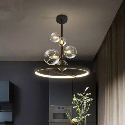 DecorBites™ Glass Ball LED Chandelier: Modern Long Pendant Lighting for Living Room and Shop