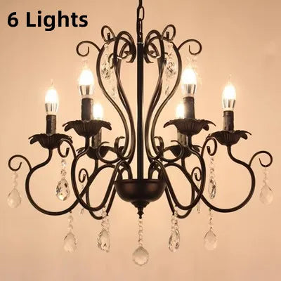 DecorBites™ Black White Metal Chandelier with Crystal Pendants for Elegant Home Lighting