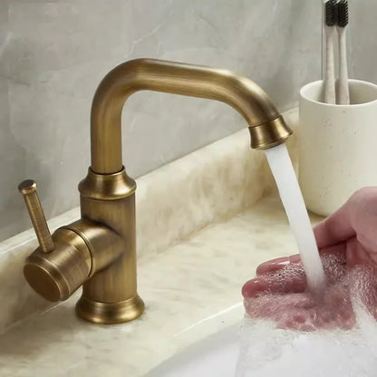 DecorBites™ Antique Brass Basin Faucet Hot Cold Single Lever Bathroom Sink Tap