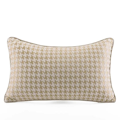 DecorBites™ Beige Gold Houndstooth Jacquard Lumbar Pillowcase for Modern Interiors