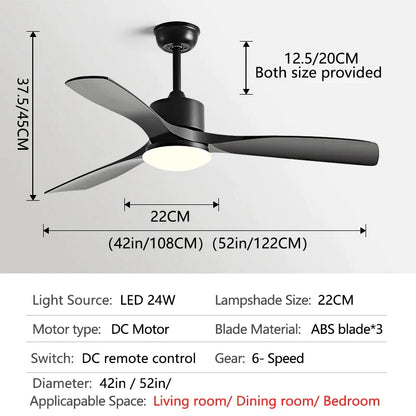 DecorBites™ 3-Blade DC Ceiling Fan with LED Light & Remote Control.
