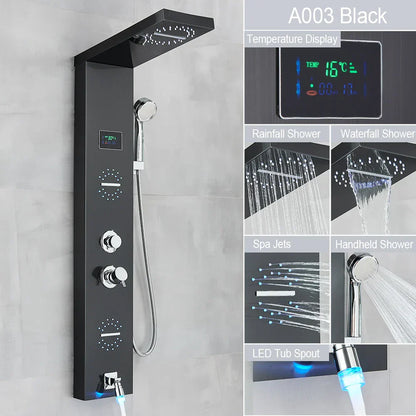 DecorBites™ LED Light Shower Faucet System: Rainfall, Massage Jets, Waterfall Panel with Temperature Control