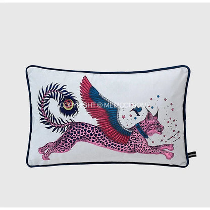 DecorBites™ Coral Lynx Velvet Cushion Cover: Luxury Mystical Animal Theme for Sofa