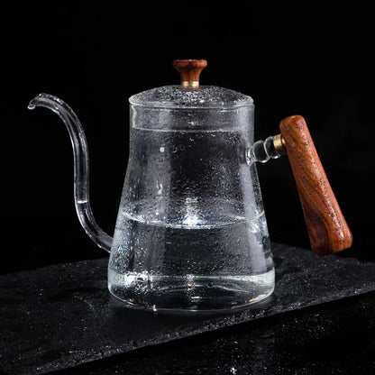 DecorBites™ Glass Goose Beak Kettle | Stainless Steel | Wooden Handle