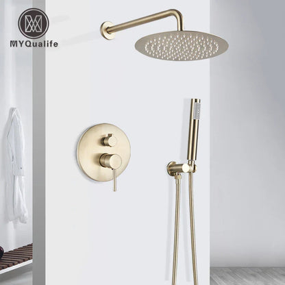 DecorBites™ Brushed Gold Shower Faucet Set: Wall Mount Rotate Tub Spout, Rainfall Head Mixer Tap