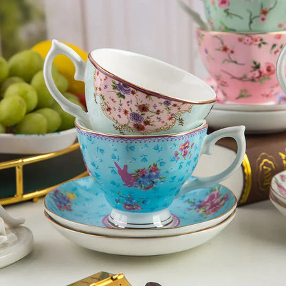 DecorBites™ Bone China Flower Tea Cup Set, 180ml, Phnom Penh Afternoon Teacups for Home, Office, Hotel