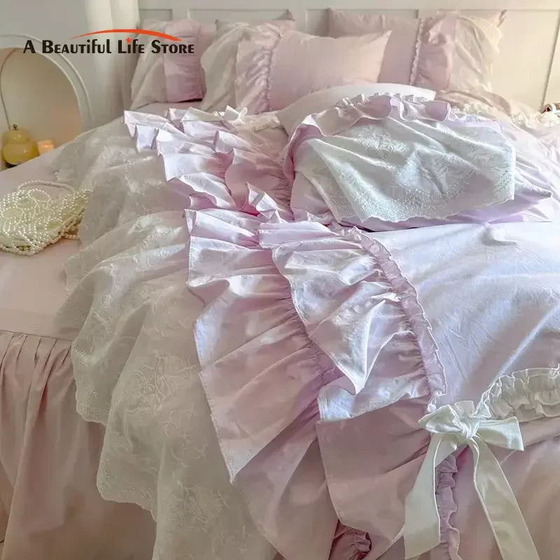 DecorBites™ Korean Lace Ruffles Cotton Bedding Set - Sweet Girl Design