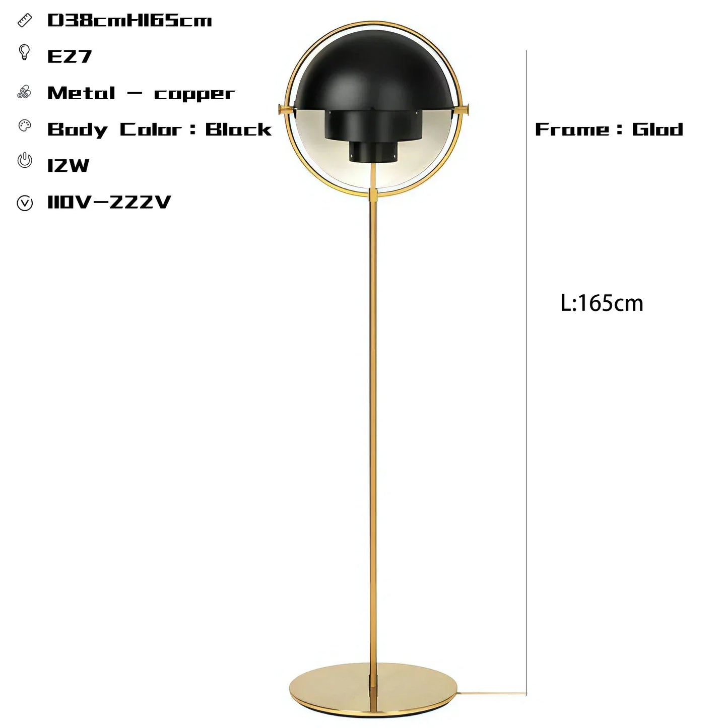 DecorBites™ Black Gold Metal Floor Lamp for Modern Living Room and Bedroom Décor