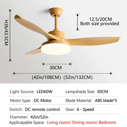 DecorBites™ 52" DC Ceiling Fan with 3 ABS Blades and 60W LED Light, Remote Control