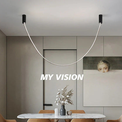 DecorBites™ Leather Luminous Line Chandelier | Modern Minimalist Duplex Dining Room Office Art Luxury Lamp