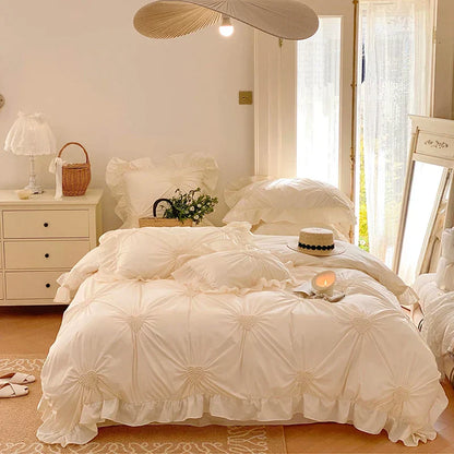 DecorBites™ Korean Princess Style Pure Cotton Bedding Set with Ruffles and Heart Pleat