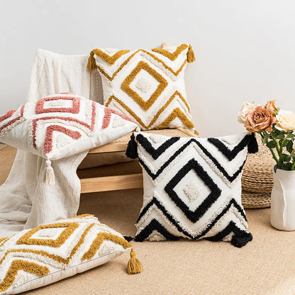 DecorBites™ Geometric Embroidery Boho Cushion Cover Sofa Decorative Pillowcase Canvas Cotton