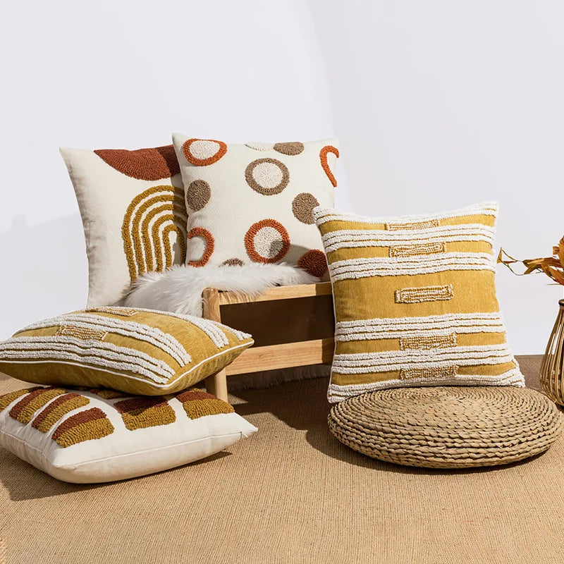 DecorBites™ Boho Loop Tufte Embroidered Cushion Cover Moroccan Geometric Decor Pillow