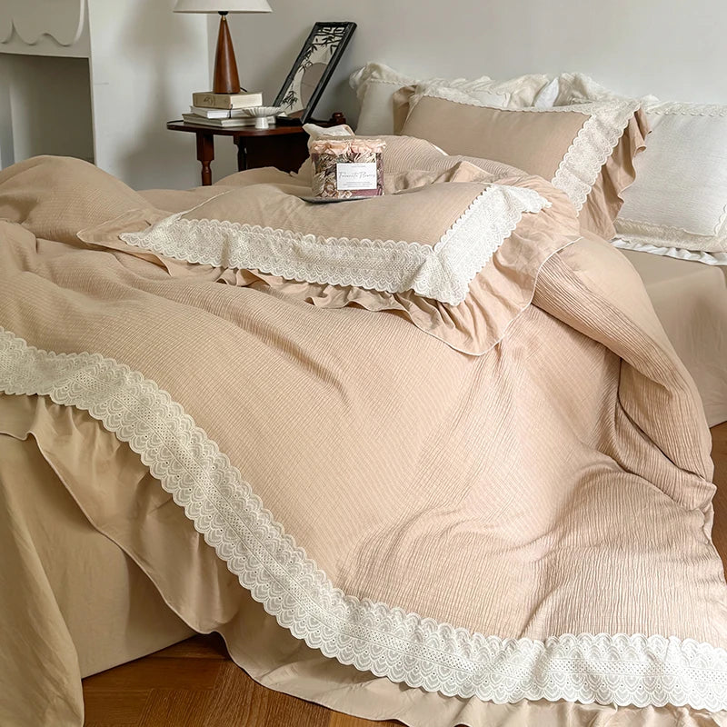 DecorBites™ French Lace Ruffles Bedding Set - Soft and Skin-friendly Duvet Cover Set
