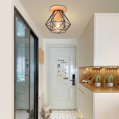DecorBites™ Iron Wood E27 Ceiling Light: Modern Nordic Mini Lamp for Living Room and Bedroom