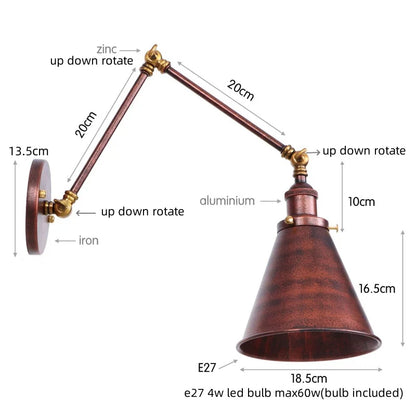 DecorBites™ LED Long Arm Wall Lamp with Pull Chain Switch for Home Hotel Bathroom