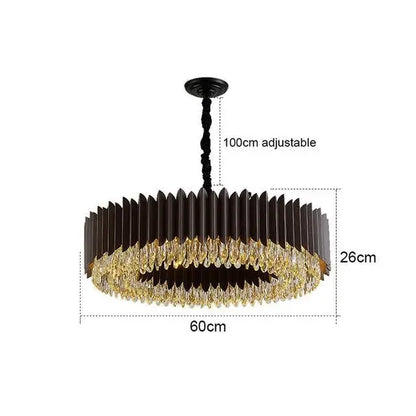 DecorBites™ Crystal Chandelier: Black Gold Round LED Pendant Light for Living Room or Bedroom