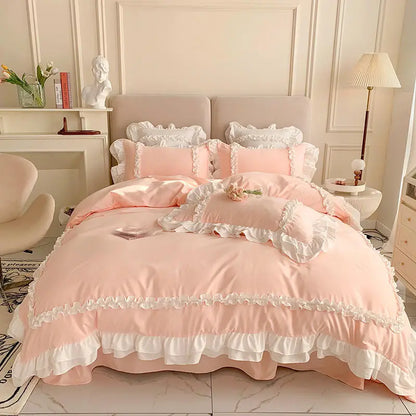 ™ Korean Princess Lolita Bed 4-Piece Set in Solid Washed Cotton