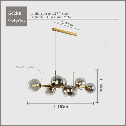 DecorBites™ Black Gold Molecule Glass Ball Chandelier Modern Loft Lamp Living Room Kitchen Island Light