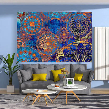 DecorBites™ Gold Lace Tapestry Blue Wall Hanging for Highbrow Home Décor