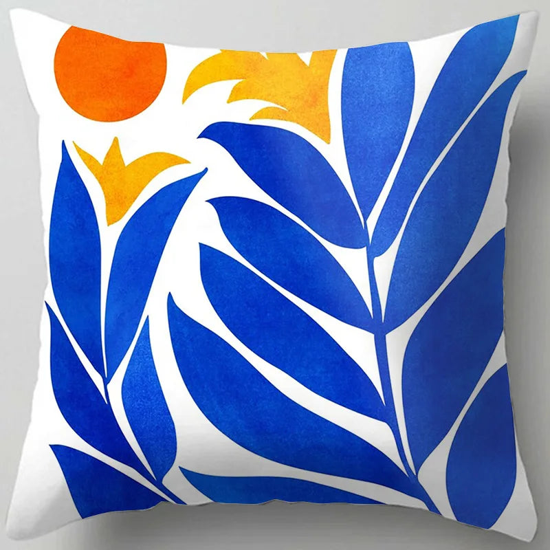 DecorBites™ Blue Flower Leaves Pattern Pillowcase - Nordic Style Living Room Cushion Cover