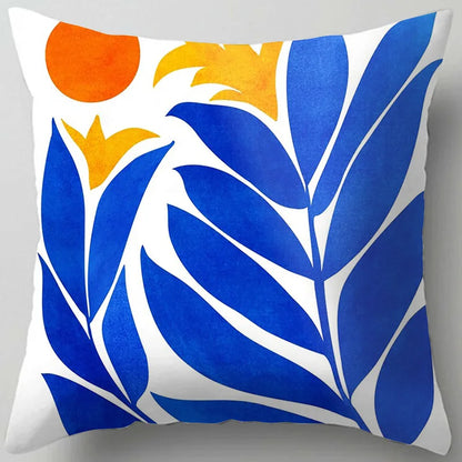 DecorBites™ Blue Flower Leaves Pattern Pillowcase - Nordic Style Living Room Cushion Cover