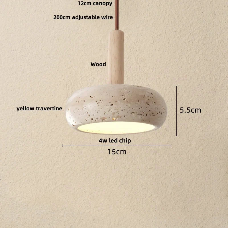 DecorBites™ LED Pendant Light: Japanese Style, Yellow Travertine Wood, Adjustable Hanging Lamp.