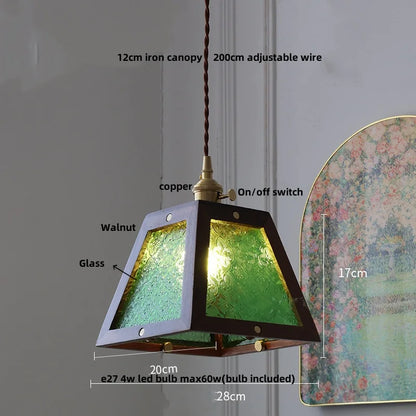 DecorBites™ LED Hanging Lamp Copper Walnut Wood Pendant Light