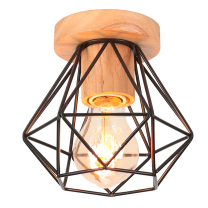 DecorBites™ Iron Wood E27 Ceiling Light: Modern Nordic Mini Lamp for Living Room and Bedroom