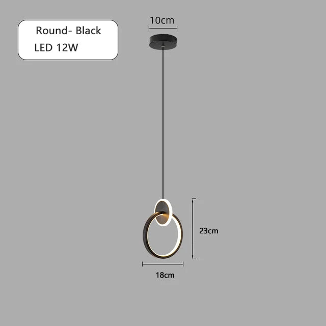 DecorBites™ Black Gold Round Pendant Light Chandelier for Bedside Long Cable 12W