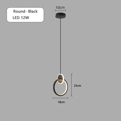 DecorBites™ Black Gold Round Pendant Light Chandelier for Bedside Long Cable 12W