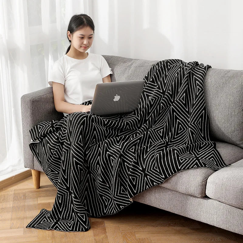 ™ Knitted Triangular Pattern Thin Blanket for Cozy Versatile Living Room Cover