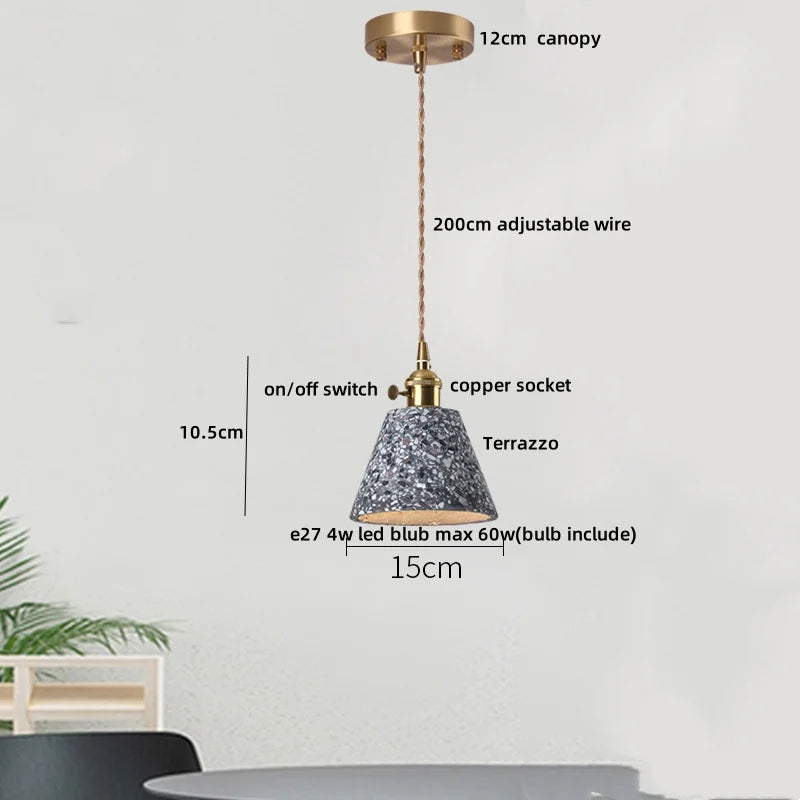 DecorBites™ Terrazzo Stone LED Pendant Lamp for Industrial Loft, Bar, Coffee, Living Room.