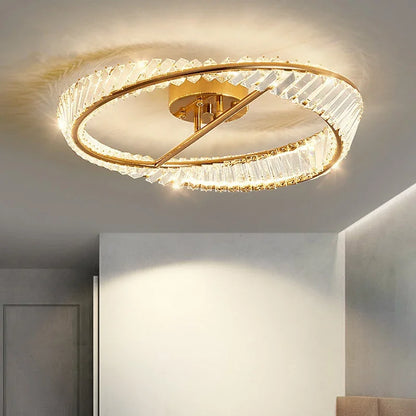 DecorBites™ Crystal Rings LED Ceiling Light: Modern Dimmable Gold Lustre for Indoor Home Decor