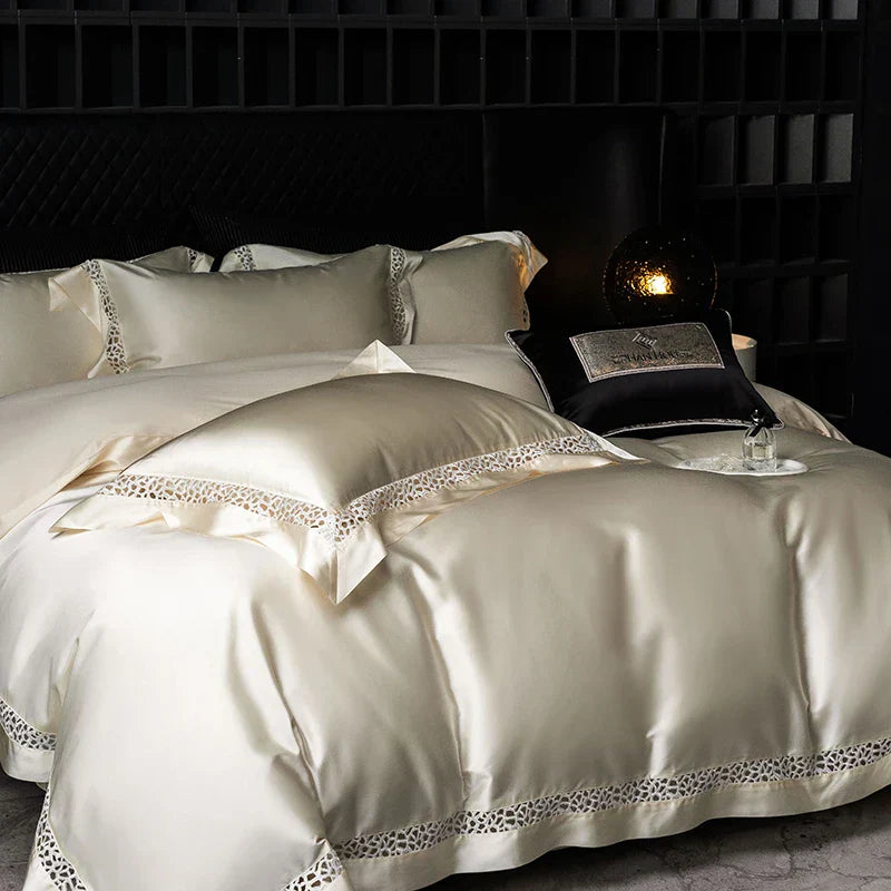 DecorBites™ Brocade Lace Edge Egyptian Cotton Bedding Set - 4Pcs
