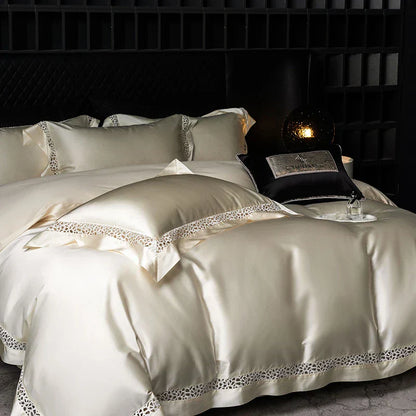DecorBites™ Brocade Lace Edge Egyptian Cotton Bedding Set - 4Pcs
