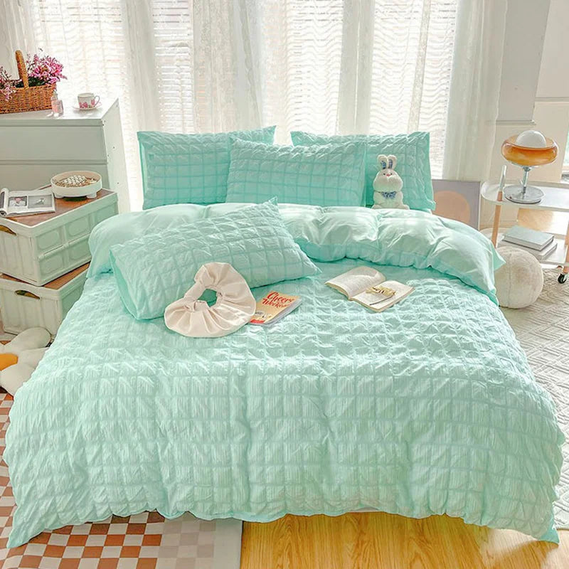 DecorBites™ Girls Bubble Gauze Bedding Set, Soft Summer Comforter Cover Kit, Skin-Friendly Easy Sleep