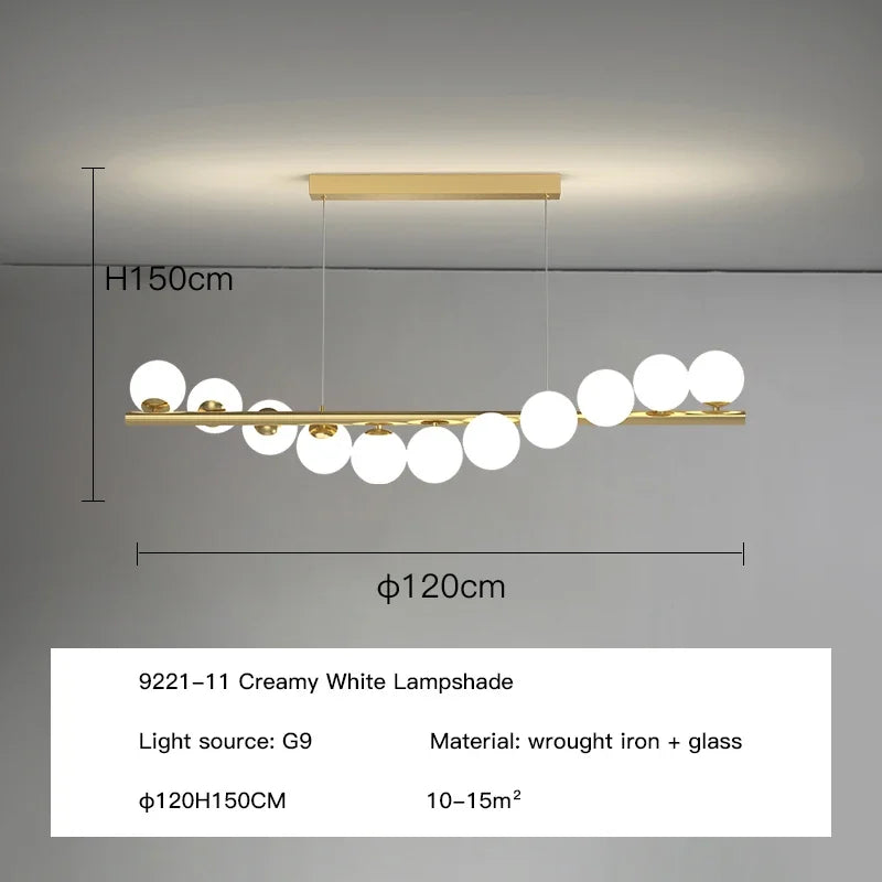 DecorBites™ Glass Ball G9 LED Long Chandelier for Dining Room Kitchen Office Lighting