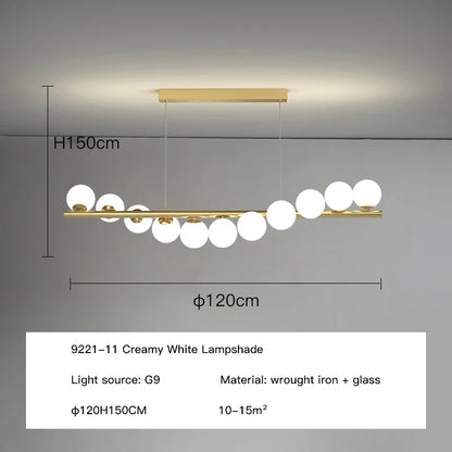 DecorBites™ Glass Ball G9 LED Long Chandelier for Dining Room Kitchen Office Lighting