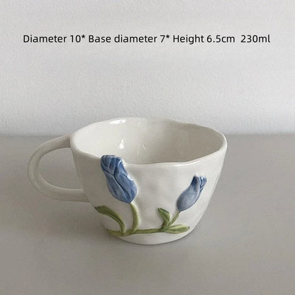 DecorBites™ 3D Embossed Tulip Ceramic Coffee Mug - Handcrafted Irregular Flower Cup