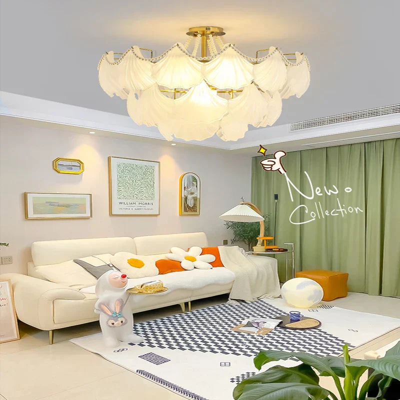 DecorBites™ Crystal Pearl Chain Chandelier: Luxe Hanging Lamp for Exquisite Home Decor