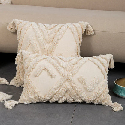 DecorBites™ Beige Boho Style Cushion Cover 45x45/30x50cm - Handmade Square Pillow Case