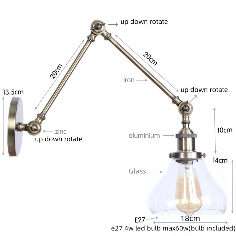 DecorBites™ LED Glass Swing Arm Wall Lamps for Bedroom, Bathroom, and Stairway