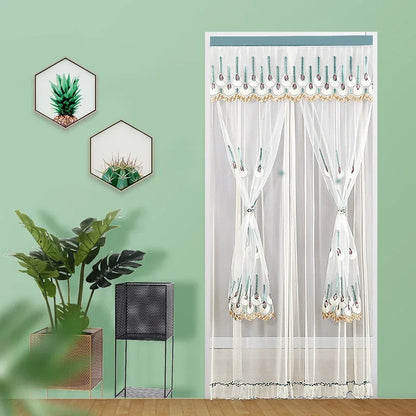 DecorBites™ Lace Embroider Anti-Mosquito Net Door Curtains - Pleated Design for Light and Air Flow