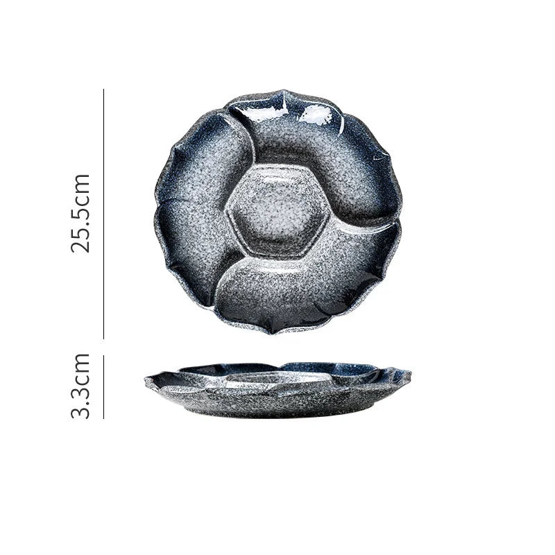 DecorBites™ Ceramic 4-Grid Dinner Plate - Retro Tableware for Fruits, Snacks, and Desserts
