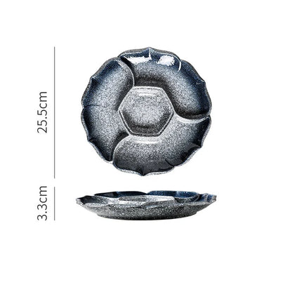 DecorBites™ Ceramic 4-Grid Dinner Plate - Retro Tableware for Fruits, Snacks, and Desserts