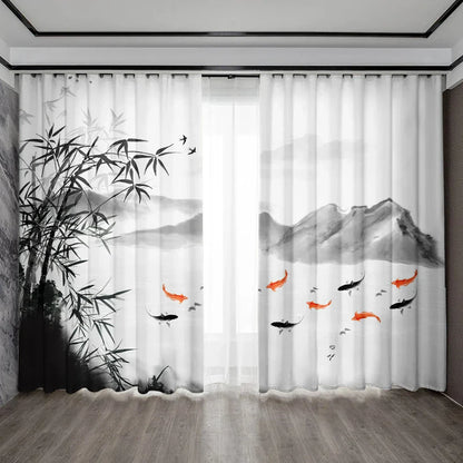 DecorBites™ Bamboo Ink Painting Curtains for Home Decoration Elegant Finish